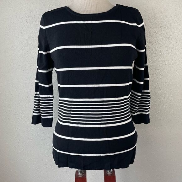 Cyrus Black and White Striped Stretch Top Size L EUC - Picture 1 of 8